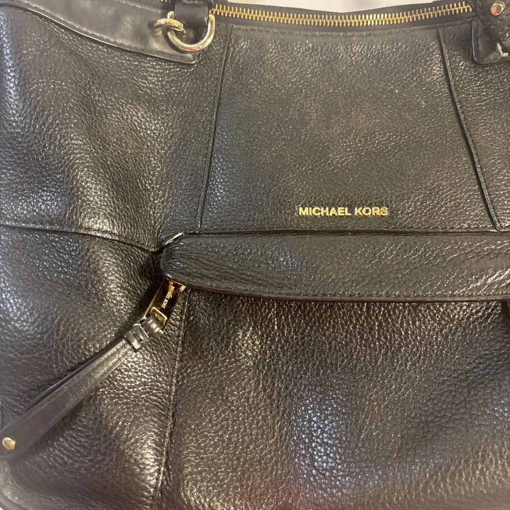 Michael‎ Kors Jesse Large Satchel Shoulder Bag Black Pebble Leather Purse